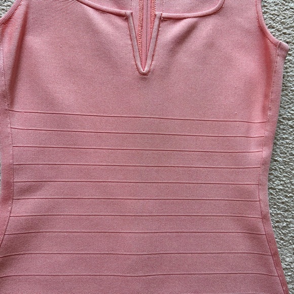 MARCIANO LA Salmon Pink BodyCon BANDAGE Short DRESS Sleeveless Square Neck Sz M - Picture 8 of 16